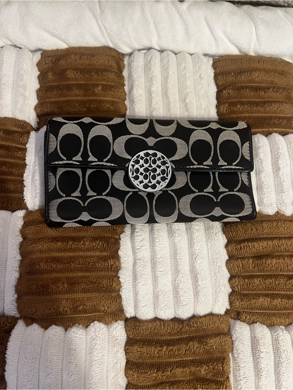 Coach Signature Sateen Black/Gray Wallet VGUC!